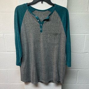 On the Byas. Gray and Teal Henley Shirt